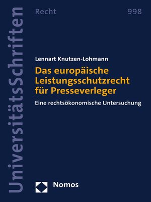 cover image of Das europäische Leistungsschutzrecht für Presseverleger